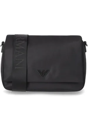 Emporio Armani Torebki, Mężczyzna, Czarny, ONE SIZE, Poliester, Czarna torba na ramię z metalowym logo