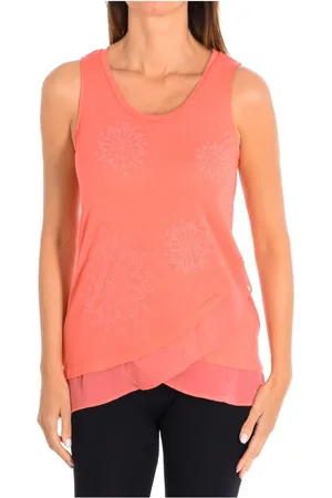 Desigual Koszulki, Kobieta, Różowy, L, Poliester, Top z haftem mandala