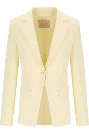 Twin-Set Kurtki, Kobieta, Żółty, L, Poliester, Blazer z krepu w waniliowym kolorze