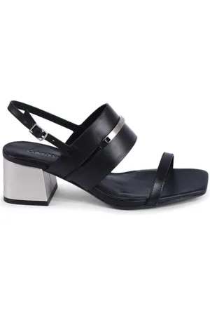 Calvin Klein Buty, Kobieta, Czarny, 36 EU, Czarna Skórzana Sandałki z Paskami