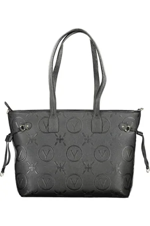 Valentino by Mario Valentino Torebki, Kobieta, Szary, ONE SIZE, Len, Czarna Torba na Ramię z Paskami