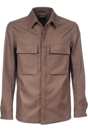 Ermenegildo Zegna Kurtki, Mężczyzna, brązowy, L, Len, Overshirt z Lnu z Membraną