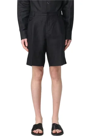 Dolce & Gabbana Szorty, Mężczyzna, Czarny, L, Czarne lniane spodnie z plisami