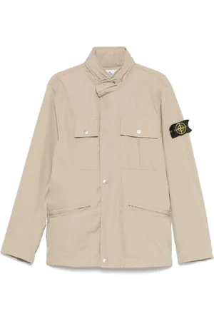Stone Island Kurtki, Mężczyzna, Beżowy, M, Kurtka z kapturem z zapięciem na guziki i zamek błyskawiczny
