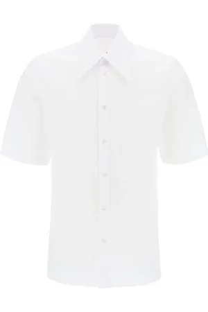Maison Margiela Koszule, Mężczyzna, Biały, L, Bawełna, Koszula Casual z Bawełny Poplin ze Sztywnym Kołnierzykiem