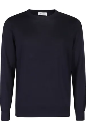 KANGRA CASHMERE Swetry, Mężczyzna, Niebieski, L, Niebieski Bawełniany Sweter z Okrągłym Dekoltem
