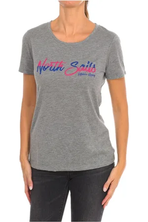North Sails Koszulki, Kobieta, Szary, S, Bawełna, T-shirt z krótkim rękawem i ściągaczem na szyi