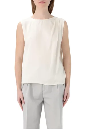 Twin-Set Koszulki, Kobieta, Biały, S, Elegancka Jedwabna Bluzka Bez Rękawów