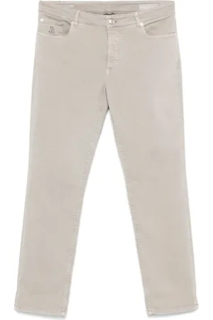 Brunello Cucinelli Spodnie, Mężczyzna, Szary, XL, Szare Jeansyy z Logo Haftem