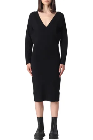 Stella McCartney Sukienki, Kobieta, Czarny, S, Midi Sweter Sukienka z Dekoltem V