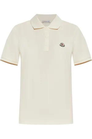 Moncler Koszulki, Kobieta, Biały, XS, Biała Dzianinowa Kołnierzyk T-shirty i Pola