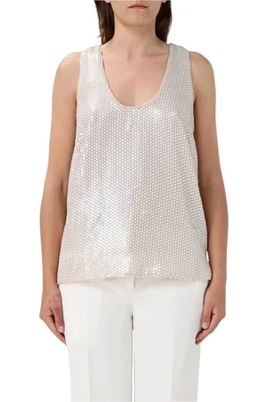 Twin-Set Koszulki, Kobieta, Beżowy, M, Elegancki Top w kolorze szampańskim