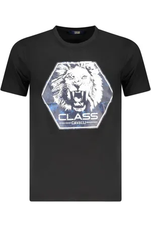 Roberto Cavalli Koszulki, Mężczyzna, Czarny, 2XL, Czarna Koszulka z Bawełny Styl Klasyczny