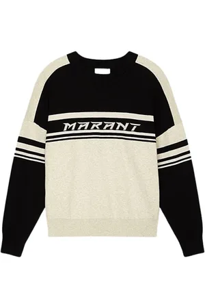 Isabel Marant Swetry, Mężczyzna, Biały, XS, Bawełna, Czarny Długi Rękaw Bawełna Okrągły Dekolt