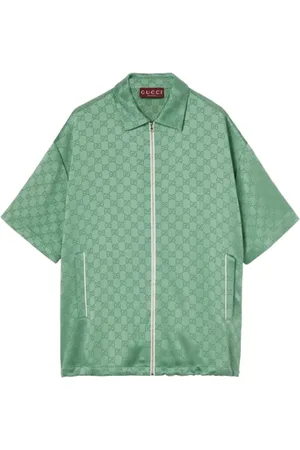 Gucci Bluzki, Kobieta, Zielony, S, Len, Monogram Zielona Koszula z Zamkiem