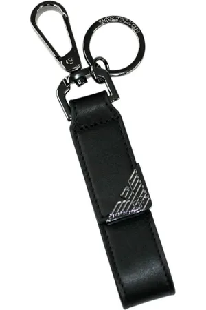 Emporio Armani Akcesoria, Mężczyzna, Czarny, ONE SIZE, Czarny Metalowy Brelok z Logo Pierścień