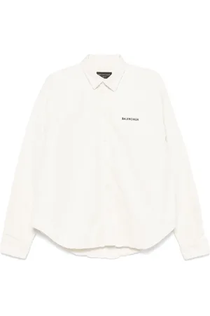 Balenciaga Bluzki, Kobieta, Biały, M, Len, Haftowane Logo Biała Koszula