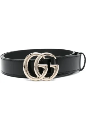 Gucci Akcesoria, Kobieta, Czarny, 70 CM, Czarne Skórzane Pasek z Podwójną Klamrą G