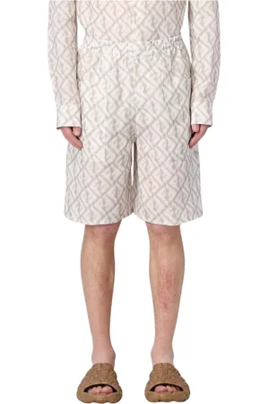 Fendi Szorty, Mężczyzna, Beżowy, L, Beżowe Szorty z lnianego materiału z wzorem Ikat