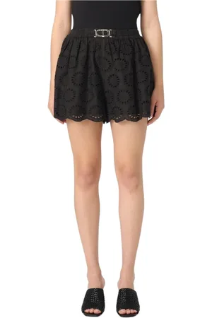 Twin-Set Szorty, Kobieta, Czarny, 2XS, Czarne Eyelet Shorts