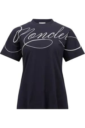 Moncler Koszulki, Kobieta, Niebieski, S, Haftowany T-shirt z bawełny Granatowy