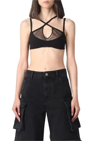 The Attico Koszulki, Kobieta, Czarny, S, Rayon, Czarny Crop Top z siateczki