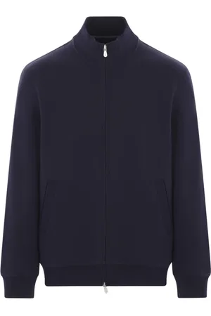 Brunello Cucinelli Bluzy, Mężczyzna, Niebieski, M, Bawełna, Niebieska bluza z zamkiem błyskawicznym i kieszeniami