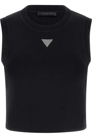 Guess Swetry, Kobieta, Czarny, XS, Alexia Tank Top z Logo Strass
