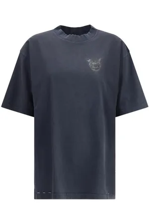 Balenciaga Koszulki, Kobieta, Czarny, S, Len, Vintage Haftowany Logo T-shirt z brokatem