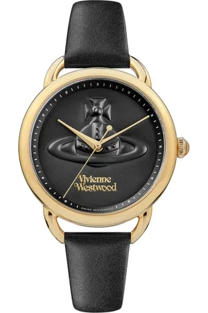 Vivienne Westwood Akcesoria, Kobieta, Czarny, ONE SIZE, Skóra, Zegarek Orb Logo Kwarcowy Czarny Skóra