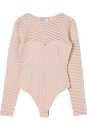 Elisabetta Franchi Koszulki, Kobieta, Różowy, S, Dopasowany Sweterkowy Body Czarny