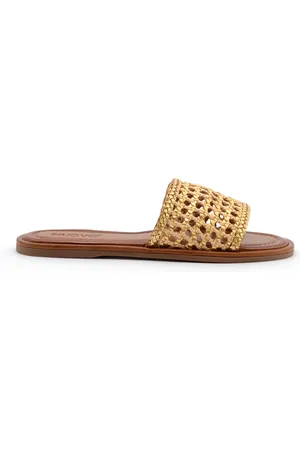 Inuovo Buty, Kobieta, Żółty, 41 EU, Złote skórzane sandały Pleciony pasek