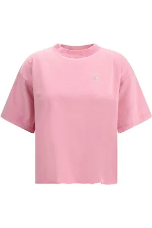 Balenciaga Koszulki, Kobieta, Różowy, M, Len, Glitter Monogram Cropped Tee