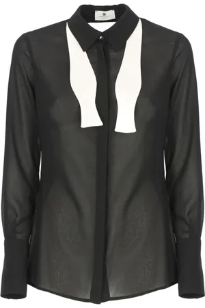 Elisabetta Franchi Bluzki, Kobieta, Czarny, XL, Ivory Jedwabna Bluzka z Kokardą