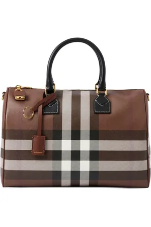 Burberry Torebki, Kobieta, brązowy, ONE SIZE, Średnia torba do kręgli ze skórzanym wzorem w kratkę
