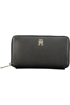 Tommy Hilfiger Akcesoria, Kobieta, Czarny, ONE SIZE, Czarna Portmonetka z Wieloma Przegródkami i Zamkiem błyskawicznym