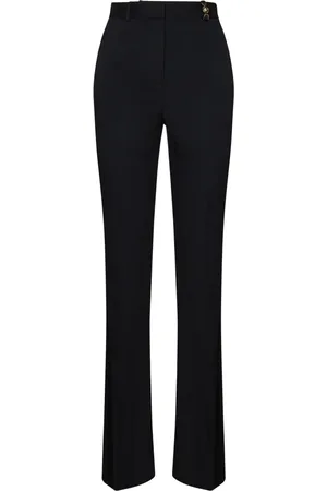 VERSACE Spodnie, Kobieta, Czarny, S, Czarne Spodnie Slim Fit z Wełny Aw 24