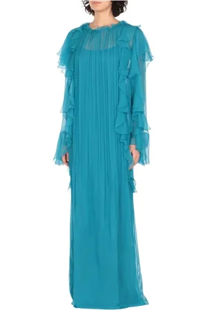Alberta Ferretti Sukienki, Kobieta, Niebieski, M, Szyfon, Niebieska Plisowana Sukienka Midi Elegancki Styl