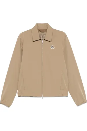 Moncler Kurtki, Mężczyzna, Beżowy, L, Beżowa Kurtka z Zamkiem Aplikacja Loga