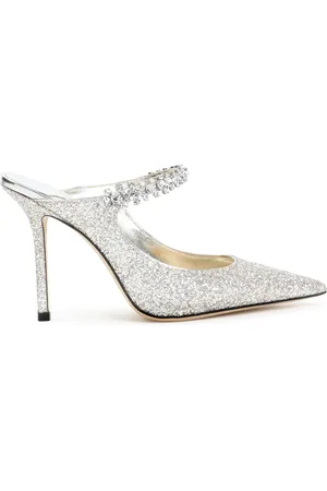 Jimmy Choo Buty, Kobieta, Szary, 38 EU, Metaliczne Kapcie z Ozdobami Strass