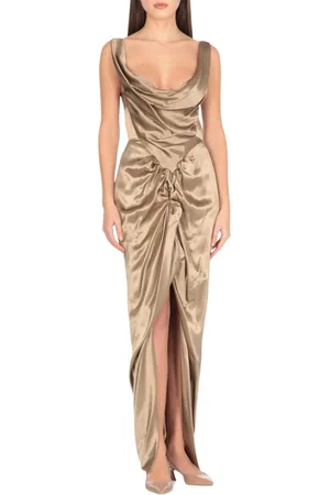 Vivienne Westwood Sukienki, Kobieta, Zielony, S, Czarna Sukienka Maxi z Satyny