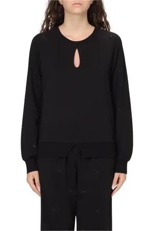Liu Jo Bluzy, Kobieta, Czarny, M, Beige Embellished Pullover Sweatshirt