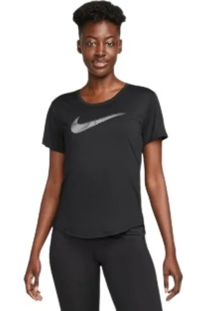 Nike Koszulki, Kobieta, Czarny, 2XL, Damski Swoosh HBR Top z Krótkim Rękawem
