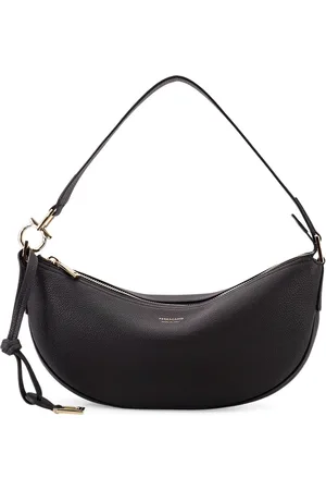 Salvatore Ferragamo Torebki, Kobieta, Czarny, ONE SIZE, Skóra, Torebka na ramię z tłoczonej skóry z złotym zamkiem