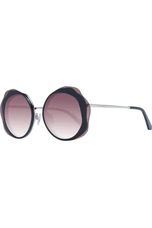 Ted Baker Akcesoria, Kobieta, Czarny, ONE SIZE, Czarne okrągłe okulary przeciwsłoneczne z burgundowymi soczewkami