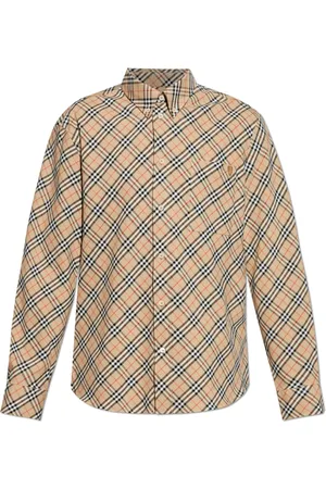 Burberry Koszule, Mężczyzna, Beżowy, XL, Bawełna, Koszula w kratę
