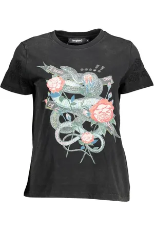 Desigual Koszulki, Kobieta, Czarny, S, Czarny bawełniany top dla kobiet