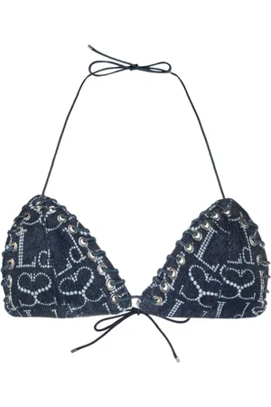 Ludovic De Saint Sernin Stroje kąpielowe, Kobieta, Niebieski, S, Denim, Indigo Denim Logo Print Top
