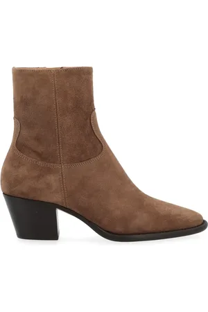 ANNA F. Buty, Kobieta, brązowy, 39 1/2 EU, Zamsz, Beżowy Zamszowy Botek z Drewnianym Obcasem