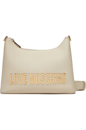 Moschino Torebki, Kobieta, Biały, ONE SIZE, Beżowa torba na ramię z logo w kolorze złotym